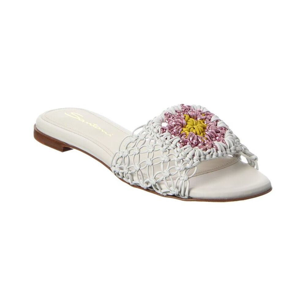 Santoni Leather Sandal, White